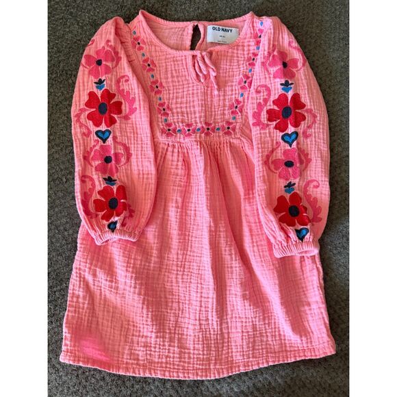 Long-Sleeve Double-Weave Embroidered Swing Dress for Girls XS - Picture 2 of 4